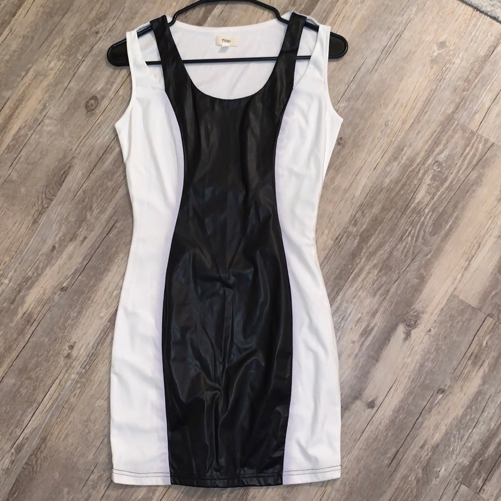 White Bodycon TOBI Dress with faux leather detail